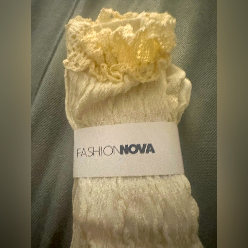 Fashion Nova Cream Lace Trim Thigh Highs
